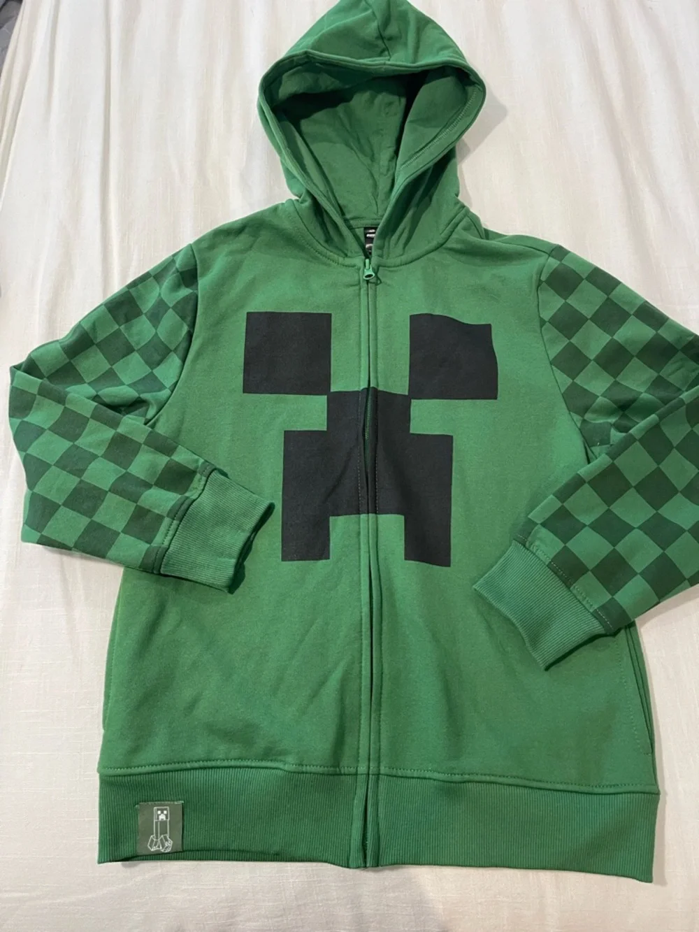 NWOT Kids Green Minecraft- Creeper Inspired Zip Hoodie